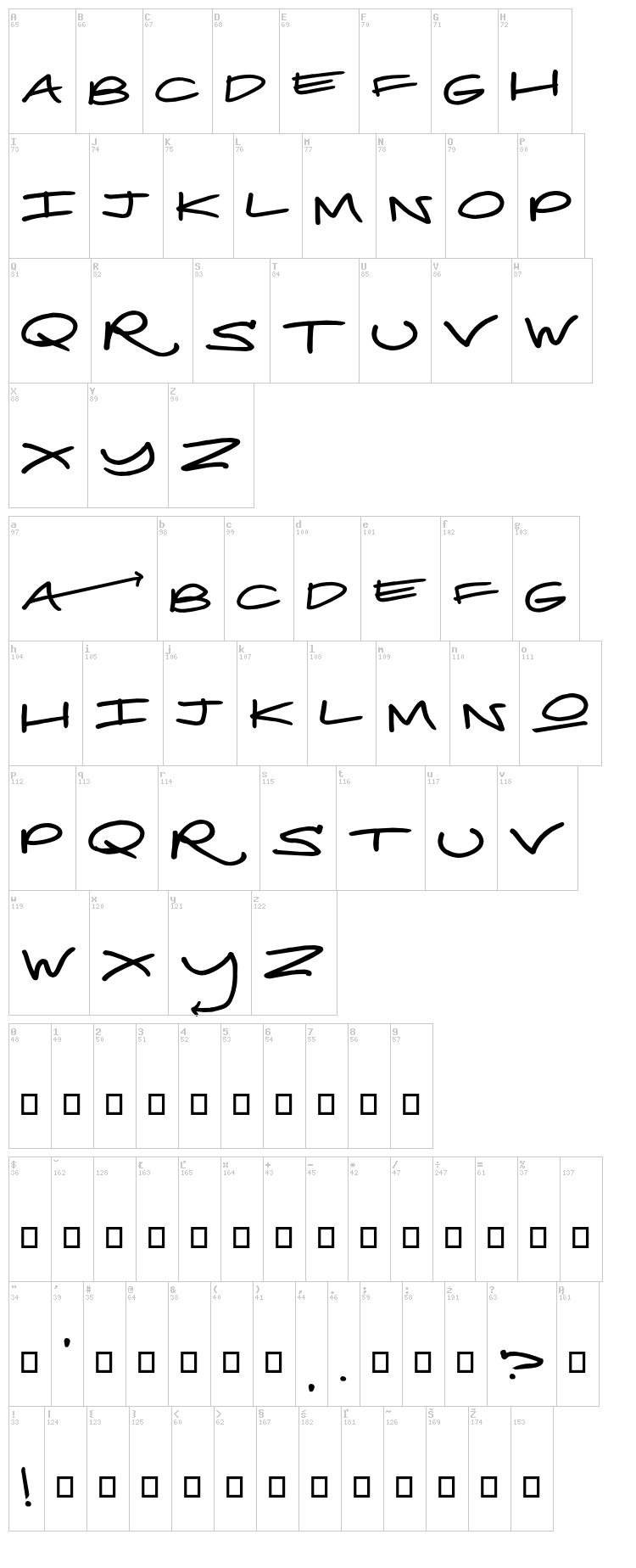 Real Toyz font map